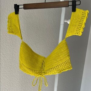 Bright Yellow Crochet Crop Top